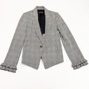 Club Monaco Plaid Patterned Blazer Ruffle Hem Size 2